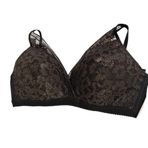 knix Lace Deep V Bralette Gilded Black Size XL
